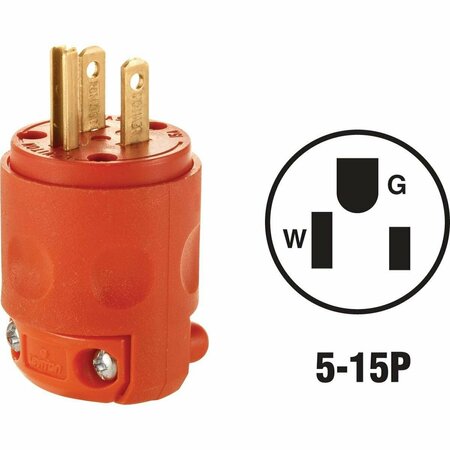 LEVITON 15A 125V 3-Wire 2-Pole Residential Grade Cord Plug, Orange 012-515PV-0OR